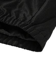 Men's Casual Loose Short Woven Flight Jacket, Solid Color Print, Spring/Autumn Outerwear - Black - View 7
