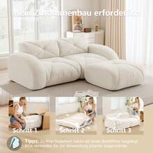 Modular Sofa, Modern 2-Seat Sofa With Ottoman, Beige - 米色雙座 - 查看 7