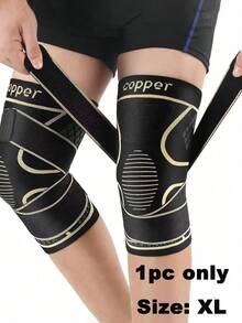 6pcs/1set Black Copper Knee Pads, With Strap Quick Closure, Nylon Blend Compression Sleeve, Knitted Sports Knee Support, Modern Design For Men, Suitable For Daily Activities, Breathable And Stable Support - Multiple Styles - View 12