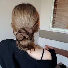 1pc Oversized Fluffy Long Hair Scrunchie, Solid Color, Casual, Polyester, High Elasticity, Soft Silky, Lightweight Luxury, Fashion, 4 Seasons - Brown - View 4