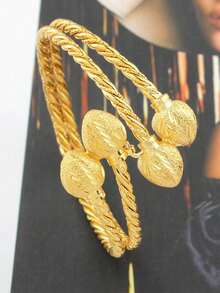 Two Twisted Wire Nail Sand Flower Double Heart Super Popular Open Bracelet - Multicolor - View 5