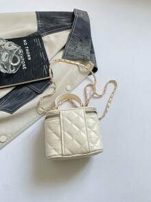 2026新款女款小眾高端紋理刺繡菱格紋化妝收納包迷你口紅包單肩斜挎包 - 米色 - 查看 11