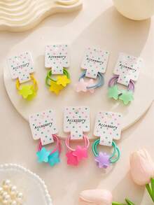 2pcs Girls Neon Color Contrast Star Heart Flower Thumb Hair Ties Suitable For Daily Matching - Multicolor - View 2