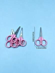 1/3/5pcs Portable Round Edge Safety Craft Scissors, Sharp Durable Smooth Steel Blade + Dual Finger Ring Ergonomic Plastic Handle, Pure Pink Minimalist Style Student Stationery - Pink Plastic Scissors - View 5
