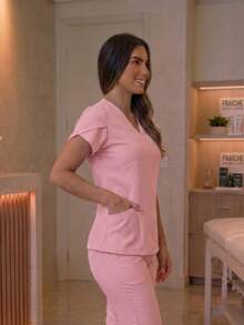 Blusa scrub manga tulipa - Rosa Bebê - Visão 3