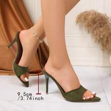 French Minimalist Suede Open Toe Pointed Toe Stiletto High Heels, Women's Summer Versatile Charming Party High Heel Sandals - Olive Green - View 3