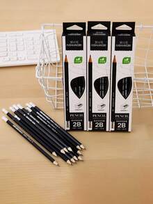 12pcs/Box Black 2B Pencils With Eraser, Student Learning And Exam Pencils, Student Stationery Pencils, Boxed 2B Pencils For Student Drawing, Writing, Exam, Hexagonal Barrel Sketching Pencils, Art Supplies, Back To School Stationery - Multicolor - View 2