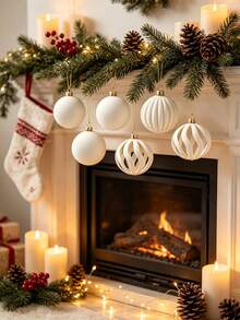 6pcs White Velvet Christmas Tree Hanging Ornaments, Merry Christmas Decorative Balls, White Christmas Ball Hanging Ornaments, Christmas Home Decor, Christmas Balls, Christmas Hanging Decorations, Fireplace Decor, Christmas Gifts, Christmas Tree Decorations, Christmas Party Supplies, Indoor & Outdoor Decor - White - View 8