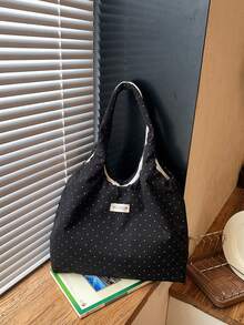 Dedoo Bolso de lona con estampado de lunares, bolso de hombro plegable para estudiantes con diseño de cordón de nube con volantes - Negro - Ver 6