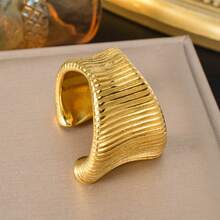 Thick Stainless Steel 18K Gold Plated Wave Wide Face Open End Ring, Suitable Both Men Women, Daily Party Street Dance Wear, Hip Hop Punk Jewelry - Gold - View 1
