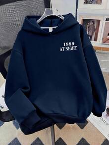 Street Fashion Casual Art Print Sweatshirt, Suitable For Spring, Autumn And Winter, Teen Girls Style - Navy Blue - View 2