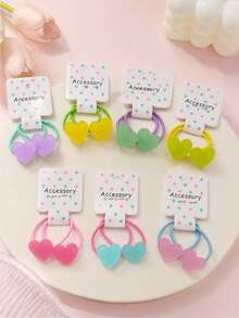 2pcs Girls Neon Color Contrast Star Heart Flower Thumb Hair Ties Suitable For Daily Matching - Multicolor - View 1