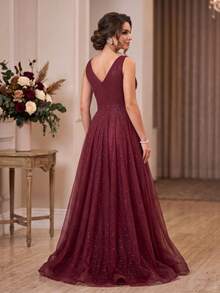 Grife Velasco Long Evening Party Dress Bridesmaid Tulle Glitter Full Skirt Prom P To Plus Size - 紅木色 - 查看 4