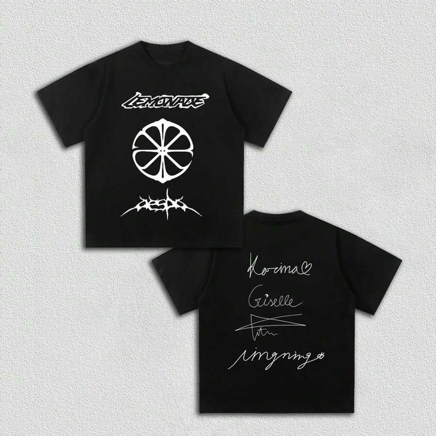 K-Pop Album LEMONADE Aespa Shirt mit exklusiver Grafik von 2026, Unisex-Baumwoll-T-Shirt für Männer und Frauen, lässiges T-Shirt für Y2k-Tour-Fans - Weiss - Übersicht 1