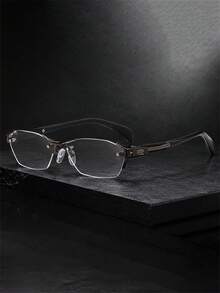 1pc Rimless Square Light Glasses Geometric Metal Non-Prescription Eyeglasses For Business Men Women Office Cool Eyewear Daily Work Streetwea - Multicolor - View 6