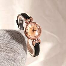 1PC Vintage Rose Gold Roman Numeral Quartz Women's Watch, Brown & Black Dual-Tone Leather Strap Commuter Style, Perfect Gift For Women - Multicolor - View 5