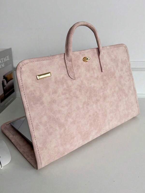 1pc Pink PU Leather Laptop Bag With Side Pocket - Fashionable And Durable Women's Laptop Bag, Pink Laptop Protective Case, Elegant And Practical Design, Laptop Bag