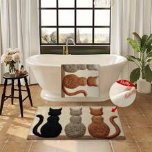 1pc Cat Back View Pattern Rectangularn Design Bath Rug,Non-Slip And Soft Bathroom Mat,Doormat,Water Absorption Mat,Machine Washable,Low Pile,TPR Backing,Knit Fabric,For Bedroom,Kitchen,Indoor Use,Accessories & Home Decor,Perfect New Home Gift. - Multicolor - View 6
