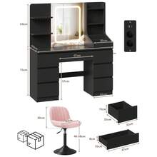 Devoko Vanity Table With LED Mirror & Power Outlet, Dressing Table With 7 Drawers, Hair Dryer Holder & Jewelry Hooks, White/Black/Pink - 查看 10