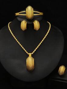 3pcs/4pcs Women's Golden Color Jewelry Set, African Party Jewelry, Pendant Necklace, Earrings, Ring, Bracelet, Bridal Wedding Gift - Yellow Gold - View 10