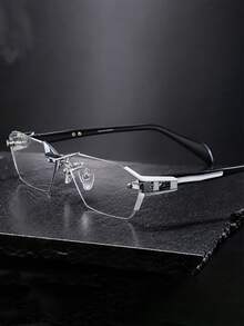 1pc Rimless Square Light Glasses Geometric Metal Non-Prescription Eyeglasses For Business Men Women Office Cool Eyewear Daily Work Streetwea - Multicolor - View 2