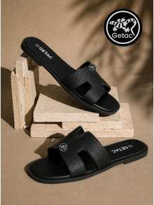 GETAC Sandalia Chancla Mujer Suela Plana Punta Abierta Casuales Liso Vintage Elegante Vacación Playa Básico Casual EVA Abertura SANDALIA MUJER Playa Boda Fiesta Casa calor verano boda playa - Negro - Ver 2