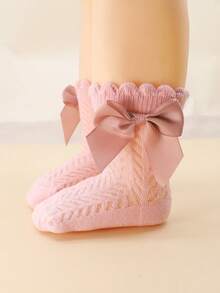 4 Pairs Girls Breathable Bow Princess Style Cute Baby Socks For Daily Use - Multicolor - View 5