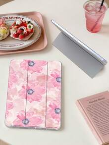 1件粉色水彩花卉平板電腦保護殼，相容 iPad Mini 4/5/6/7/Air/Air 2/9.7/10.2/10.5/10.9 (Air 4-Air 8)/Pro 11/10th Gen/A16/Pro 11 2024，相容 Galaxy A8，彩繪圖案平板保護殼，軟殼，三折支架，自動休眠/喚醒，內建筆槽，不含筆 - 彩色 - 查看 5
