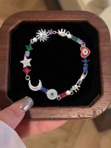 rundraw 1 buah Gelang Wanita Multi-Warna Logam Halus dengan Inlay Hati CZ, Cocok untuk Pesta & Acara Formal, Hadiah Sehari-hari - MultiWarna - View 2