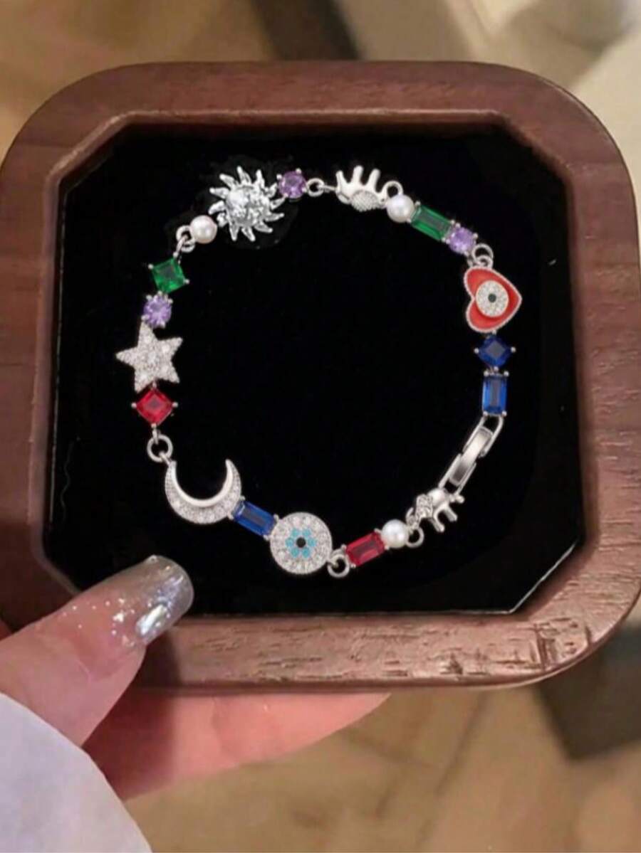 rundraw 1 buah Gelang Wanita Multi-Warna Logam Halus dengan Inlay Hati CZ, Cocok untuk Pesta & Acara Formal, Hadiah Sehari-hari