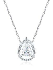 1pc D Color Moissanite S925 Sterling Silver Necklace, Elegant Luxury Jewelry Gift, Suitable For Engagement, Wedding, Anniversary, Birthday, Christmas - Silver - View 12