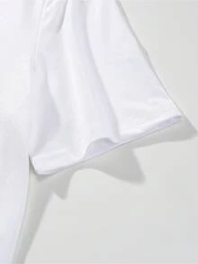 Women's Print Drop Shoulder-Shirt - Relaxed Fit Short Sleeve Crew Neck Blouse Suitable Spring & Summer, Beachwear Casual Top With Medium St - White - View 6