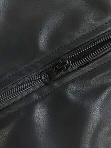 American Style Premium Baseball Collar PU Leather Jacket, Loose Casual Motorcycle Style Men's Leather Coat - Black - View 6