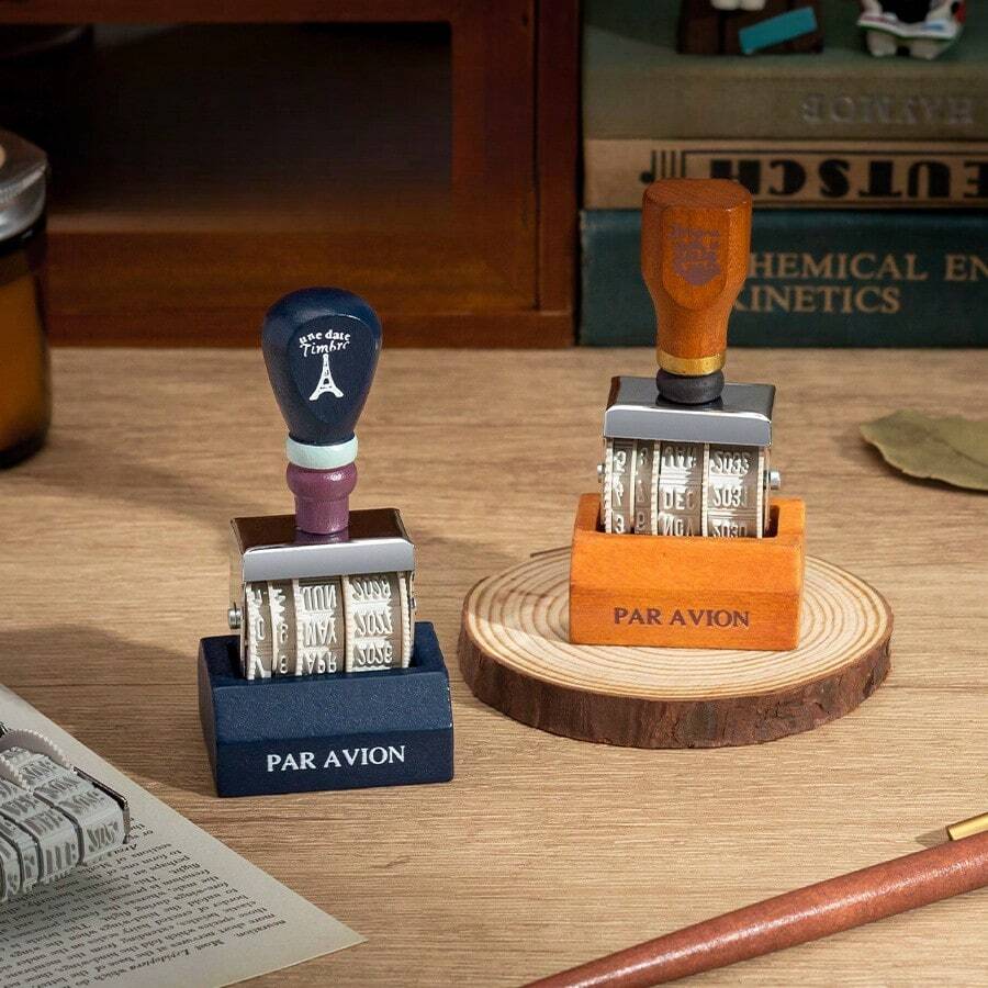 Vintage Wooden Roller Date Stamp, Suitable For DIY Journaling, Adjustable Year/Month/Day Handle Stamp, Year Stamp. - See Select Color - View 1