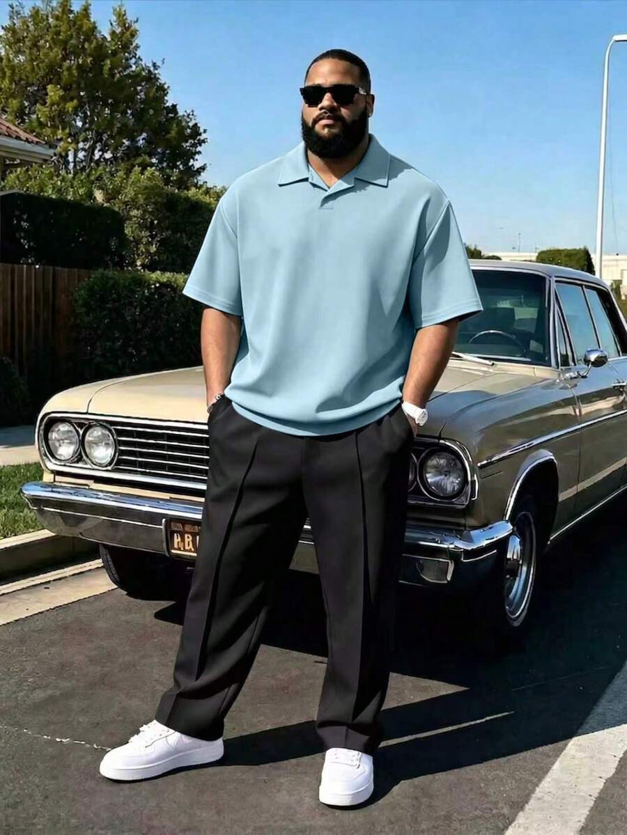Men's Plus Size 2-Piece Set, Summer Short Sleeve Top And Pants, Men's Plus Size Solid Color T-Shirt Set - Multicolor - View 1