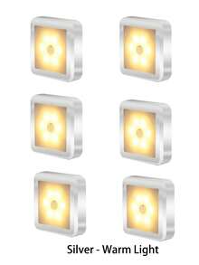 Smart Motion Sensor 6LED Floor/Pendant/Wall Light - Wireless Control, Automatic On/Off, Design, Modern Square Shape. Suitable For Hallway, Stairs, Living Room, Bedroom (Batteries Not Included) Wardrobe, Bedroom, Bedside, Shoe Cabinet Lighting. Ideal Home Choice, Decorative Sensor Light - Silver - View 17