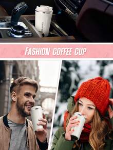 1pc Reusable Travel Coffee Mug, Leak-Proof, Stainless Steel Vacuum Insulated Cup With Lid, Suitable For Hot And Cold Drinks, Leak-Proof, Reusable, Suitable For Commuting, Daily Use, Travel And Gifting, Back To School Water Bottle - Multicolor - View 4