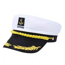 2pcs Halloween White Sailor Hat, Round Top White Anchor Rolled Edge Captain Hat Solid Color, Sailor Cap - Multicolor - View 6