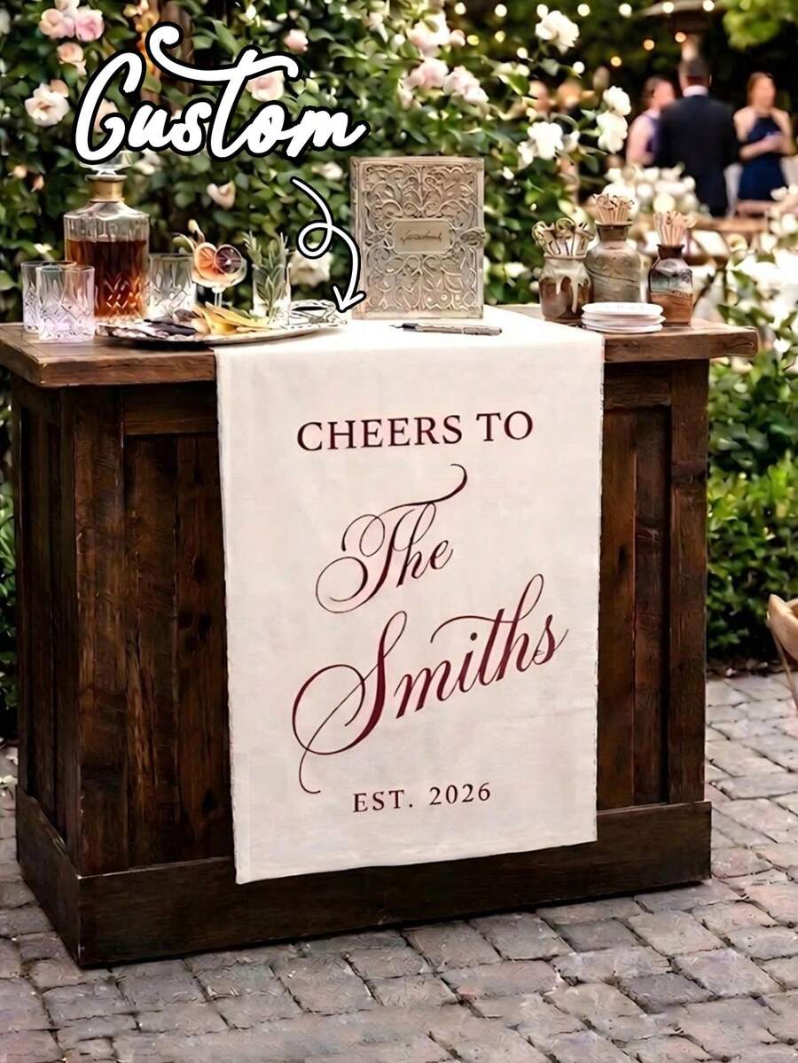 1pc Customized Wedding Bar Runway Decor Sign, Personalized Family Name Linen Decoration, Signature Drink Wedding Sign, 4 Sizes Available - Multicolor - View 1