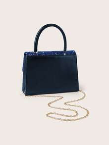 REMANLAND Women's Shiny Deep Blue Sequin Clutch, Satin Evening Bag With Top Handle And Detachable Chain Strap, Suitable For Weddings, Proms, Cocktail Parties, Banquets - Navy Blue - View 6