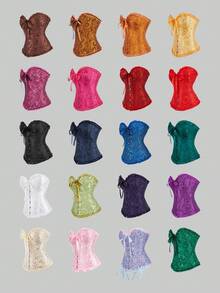 Elegantes Vintage-Korsett-Top im Hofstil mit Vorderknöpfen, Schnürung hinten, Taillenformung durch Stäbe, geeignet für Hochzeit, Party, Halloween-Outfit - Verschiedenfarbig - Übersicht 4
