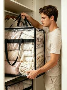 3/2/1pc Large Capacity Clothes Storage Bag, Foldable Clothes Storage Bag, College Dorm Essential, Transparent PVC Storage Bag, Moisture-Proof & Dust-Proof Storage Bag, Moving Storage Bag, Multi-Functional Storage Box With Flap And Visible Window, Home Supplies, Quilt Dust-Proof Bag, 3D Storage Bag, Back To School/Graduation Season Essential, Bedroom, Wardrobe Clothes Storage Bag, Easy To Fold, Space-Saving, Durable,Bedroom Room Decor,Back To School - Multicolor - View 2