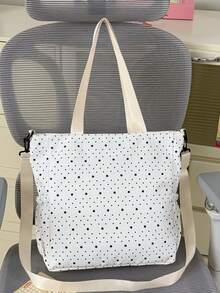 Bolso Tote/Bandolera de Gran Capacidad con Estampado de Letras de Moda Casual, Adecuado para Universidad/Aula/Desplazamiento/Trabajo/Oficina/Vacaciones/Fiesta/Viaje y Otras Ocasiones, Adecuado para Niñas, Estudiantes Universitarias, Mujeres Jóvenes, Perfecto para Llevar Libros, Compras, Útiles Escolares, Bolso Tote de Gran Capacidad, Diseño de Múltiples Bolsillos, Adecuado para Playa, Escuela, Trabajo y Uso Diario. - Blanco - Ver 9