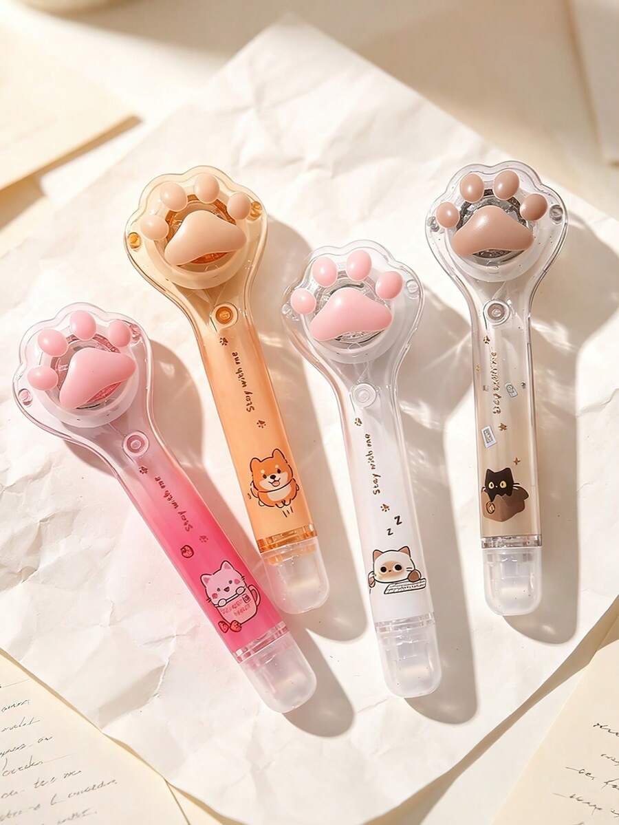 1pc/2/4/8pcs Kawaii Cat Paw Dot Glue Pen, Large Capacity Transparent Double Sided Tape, High Aesthetic, For Student Handmade Craft, First Day Of School - Multicolor - View 1