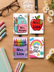 1pc Custom Teacher Name Luggage Tag,Apple Crayon Bag Lanyard Tag,Teacher Appreciation Gift,Back To School,Teacher Gift,ID Badge Holder,Staff Name Tag - Multicolor - View 1