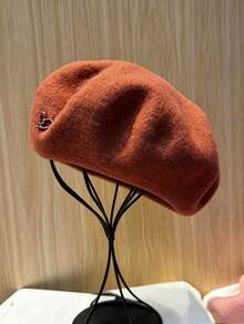 1pc/2pcs Women's Solid Color Wool Warm Beret, French Style Classic Rimless Beret, Suitable For Casual And Party Wear, Metal Heart Decoration, Candy Color Dopamine Style Autumn/Winter Hat - Heart Logo Beret - View 18