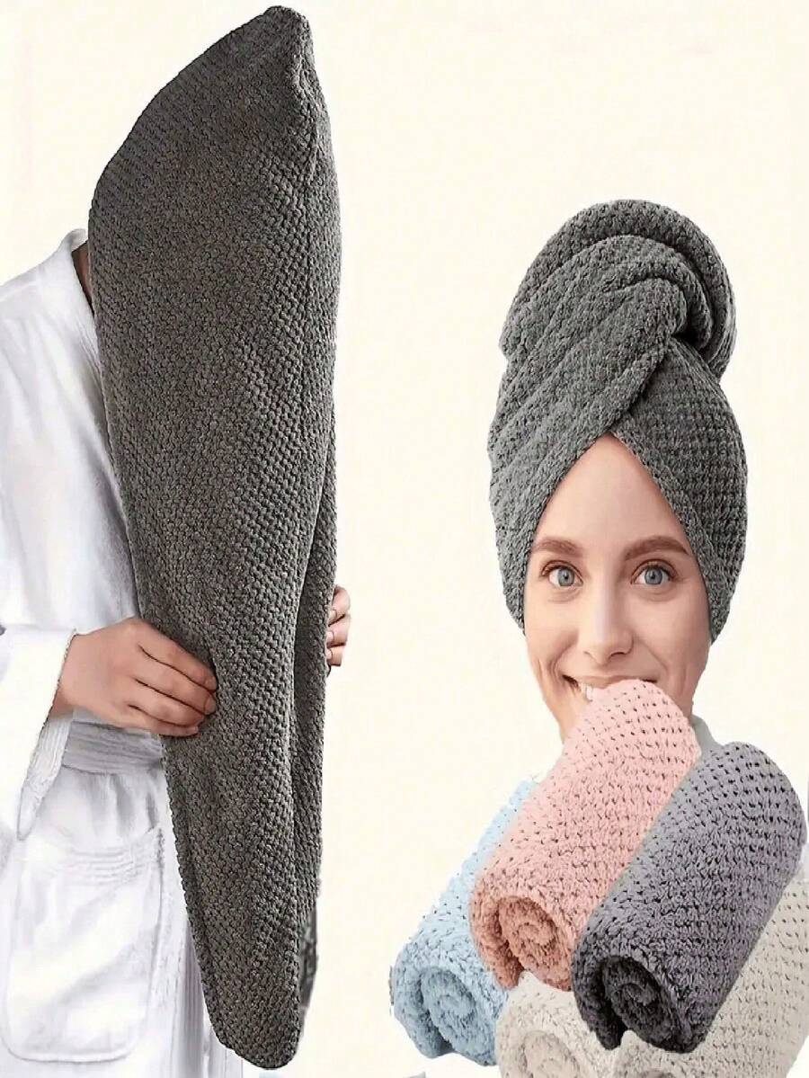 1pc Super Absorbent Microfiber Hair Towel, Twisted Quick Dry Hair Towel, Elastic Non-Slip, For Women Bathing And Drying Hair, Simple Casual, Suitable For All Seasons - Multicolor - View 1
