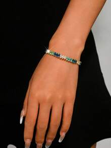 Light Luxury Niche Gradient Ocean Blue-Green Thin Bracelet, Suitable For Daily Wear, Party, Ball, Banquet, Anniversary And Holiday Gift - Multicolor - View 12