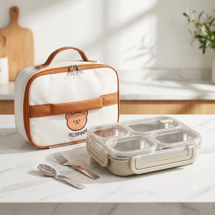304 Stainless Steel Lunch Box With Compartments,Divided Bento Box, Leak-Proof Lunch Container, Portable Fruit Salad Food Storage Container,Dishwasher & Microwave Allowable,Suitable For Students Adults Use In School, Office, Picnic,Back To School - Multicolor - View 1