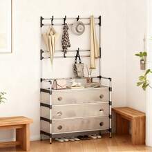 Five-Tier Dustproof Shoe Rack With Doors: Multiple Storage Levels, Individually Stackable Design, Metal Frame, 10 Hooks, And A Separate Coat/Shoe Rack. - Black - View 3